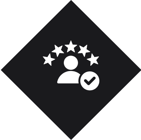 Person icon with stars and checkmark.